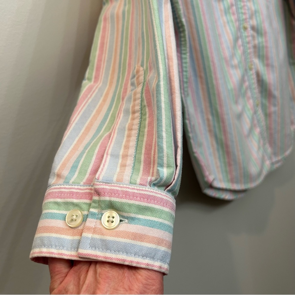 L.L. Bean Woman’s Pastel Cotton Striped Button Down Shirt Size M - Picture 4 of 8
